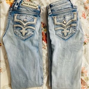 Two pairs of boot cut rock revivals size 24 light wash